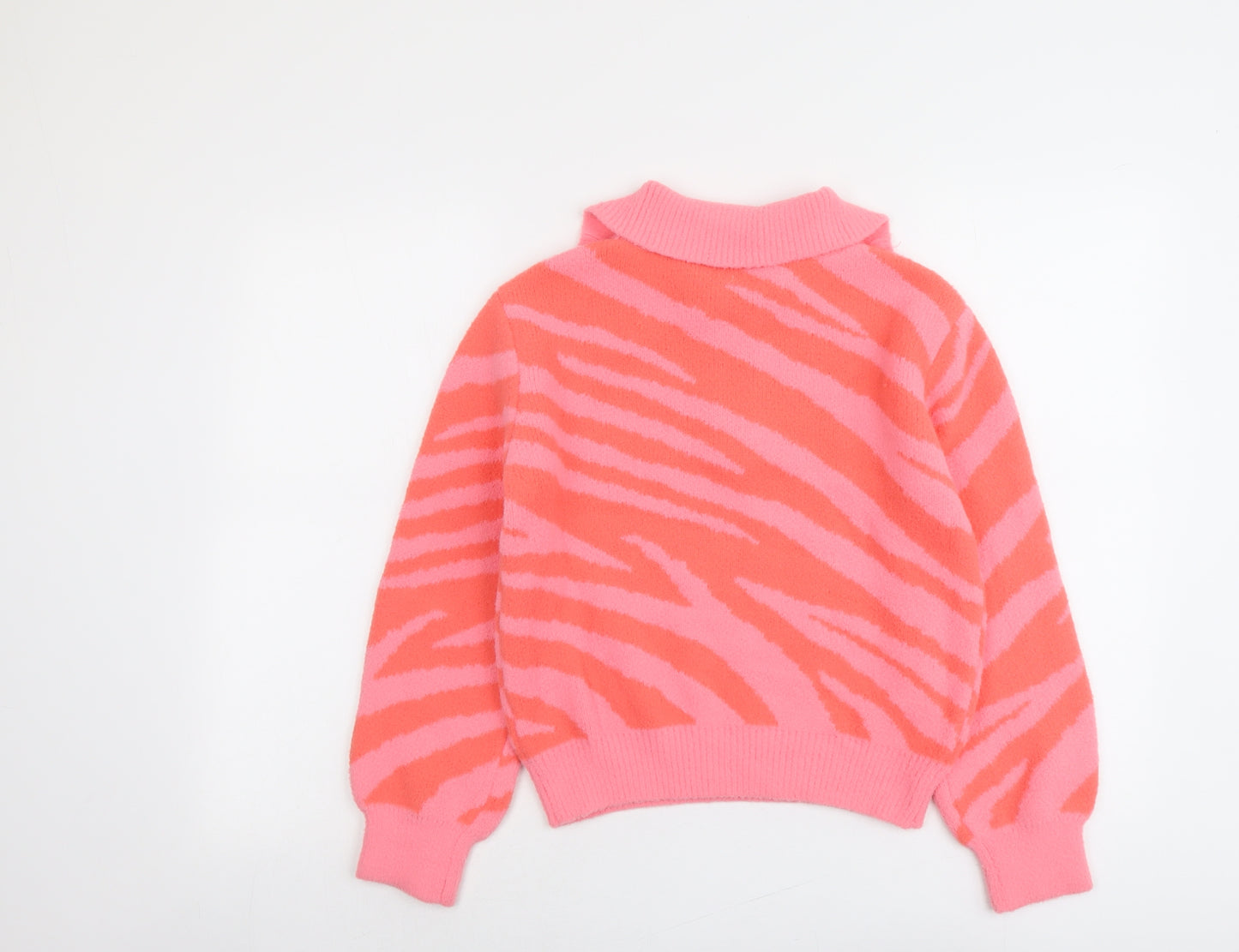 Marks and Spencer Girls Pink Collared Geometric Polyamide Pullover Jumper Size 12-13 Years Zip