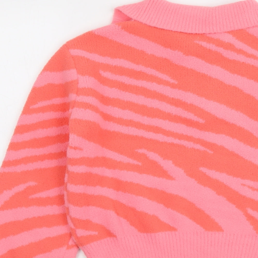 Marks and Spencer Girls Pink Collared Geometric Polyamide Pullover Jumper Size 12-13 Years Zip
