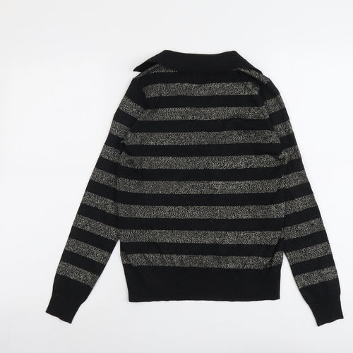 Marks and Spencer Womens Black Collared Striped Viscose Pullover Jumper Size XS