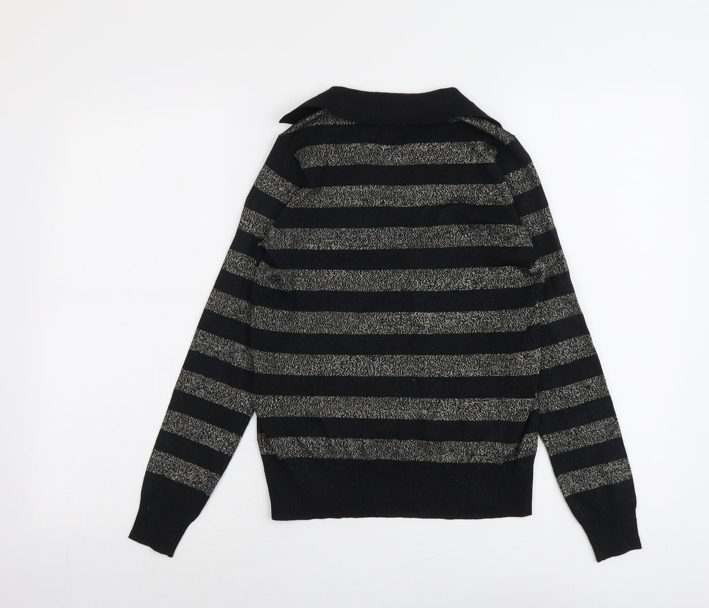 Marks and Spencer Womens Black Collared Striped Viscose Pullover Jumper Size XS