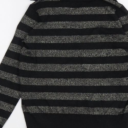 Marks and Spencer Womens Black Collared Striped Viscose Pullover Jumper Size XS
