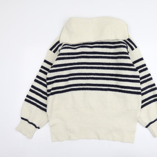 River Island Womens Beige Collared Striped Acrylic Pullover Jumper Size M