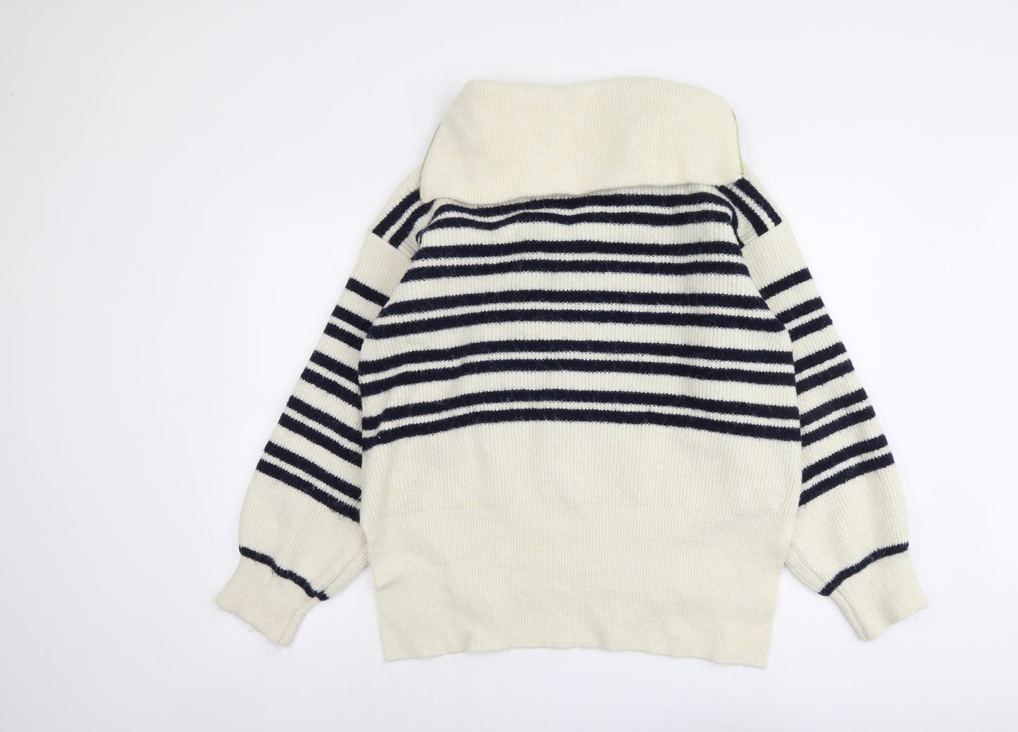 River Island Womens Beige Collared Striped Acrylic Pullover Jumper Size M