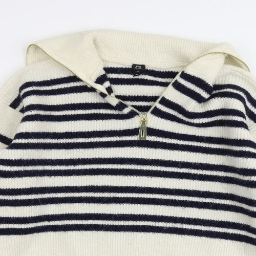 River Island Womens Beige Collared Striped Acrylic Pullover Jumper Size M