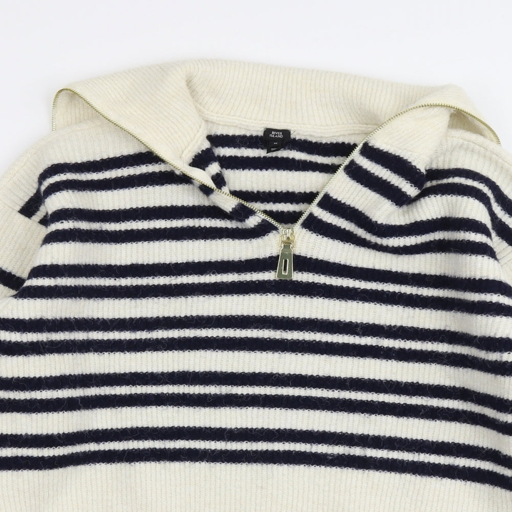 River Island Womens Beige Collared Striped Acrylic Pullover Jumper Size M