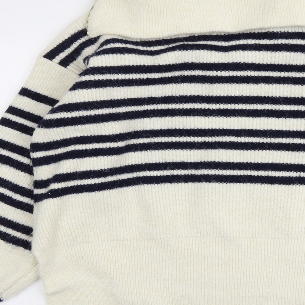 River Island Womens Beige Collared Striped Acrylic Pullover Jumper Size M