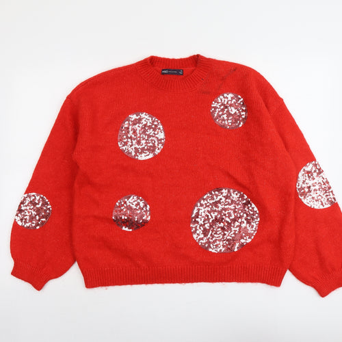 Marks and Spencer Womens Red Round Neck Acrylic Pullover Jumper Size XL
