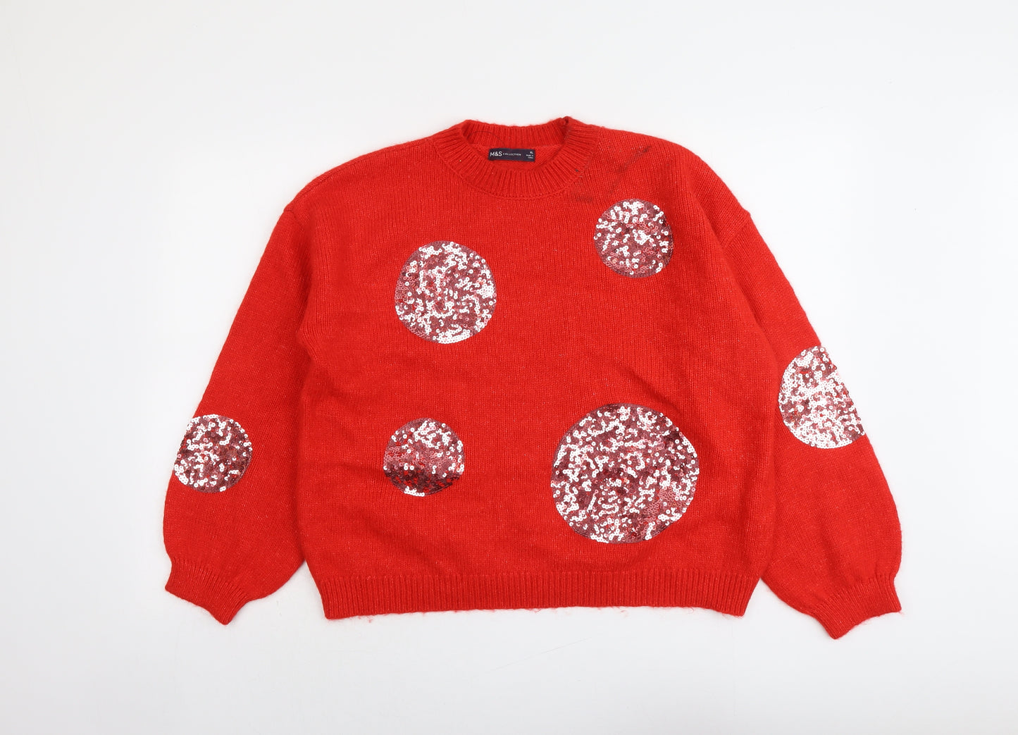 Marks and Spencer Womens Red Round Neck Acrylic Pullover Jumper Size XL
