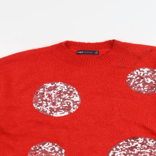 Marks and Spencer Womens Red Round Neck Acrylic Pullover Jumper Size XL