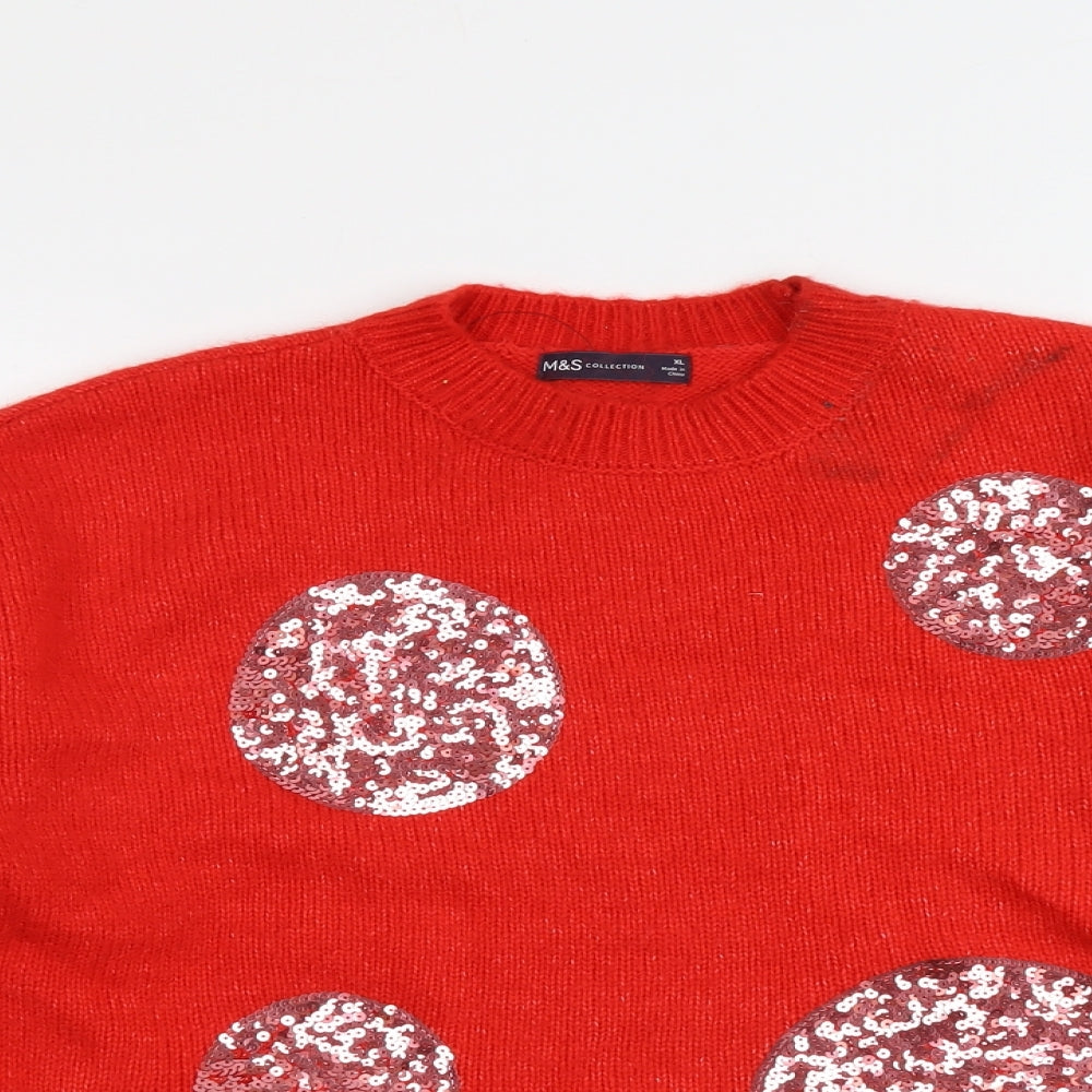Marks and Spencer Womens Red Round Neck Acrylic Pullover Jumper Size XL