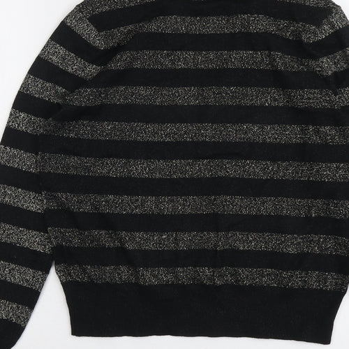 Marks and Spencer Womens Black V-Neck Striped Polyester Pullover Jumper Size S