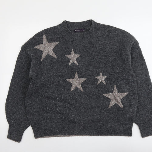 Marks and Spencer Womens Grey Round Neck Acrylic Pullover Jumper Size L - Star