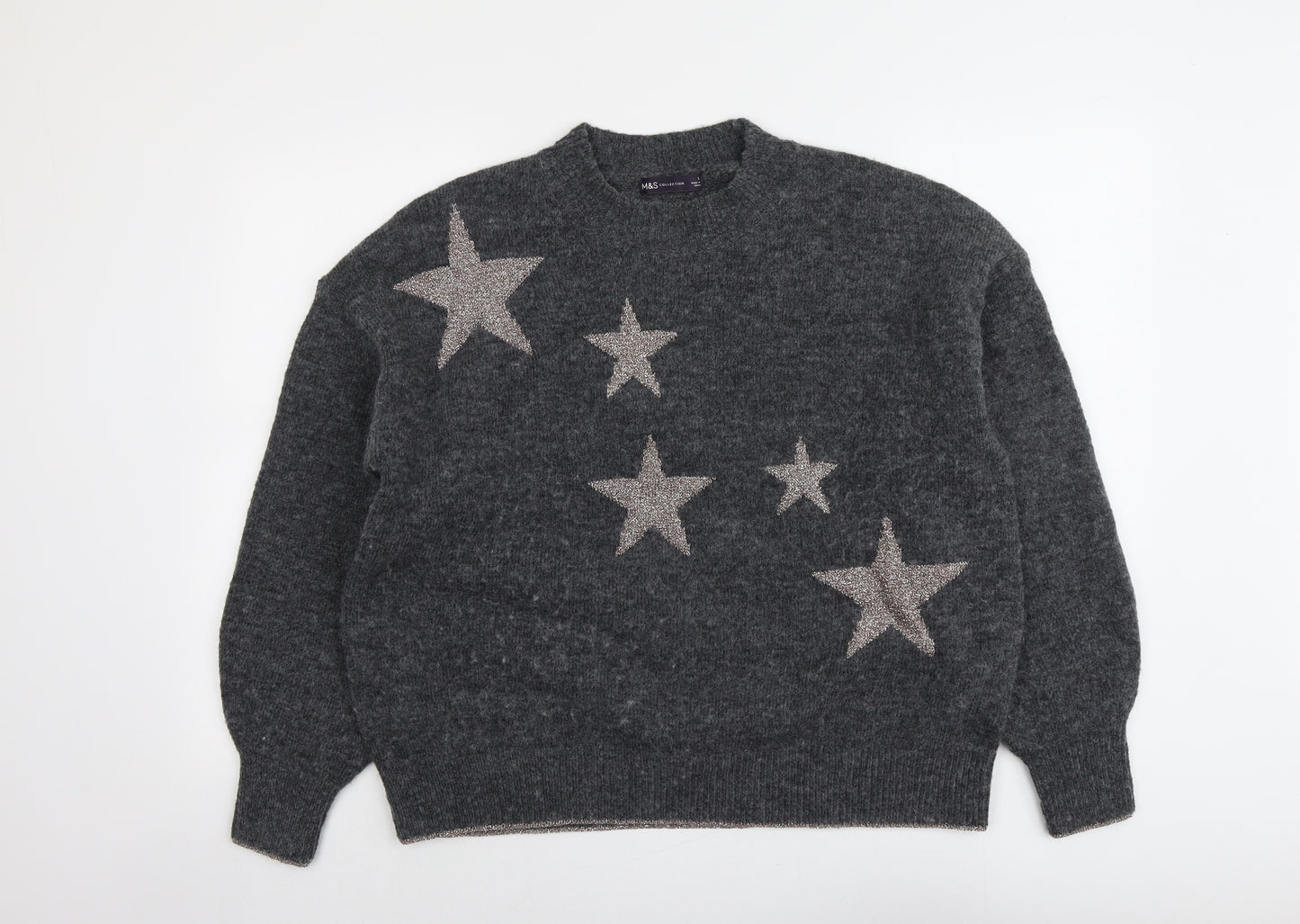 Marks and Spencer Womens Grey Round Neck Acrylic Pullover Jumper Size L - Star