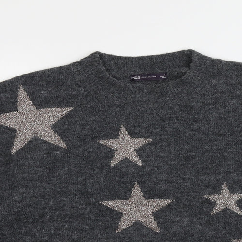 Marks and Spencer Womens Grey Round Neck Acrylic Pullover Jumper Size L - Star