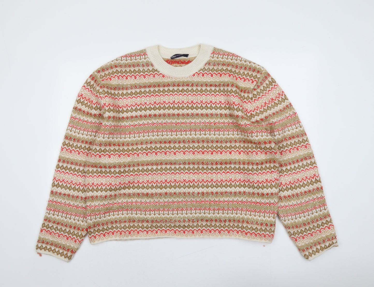 Marks and Spencer Womens Multicoloured Round Neck Geometric Acrylic Pullover Jumper Size L