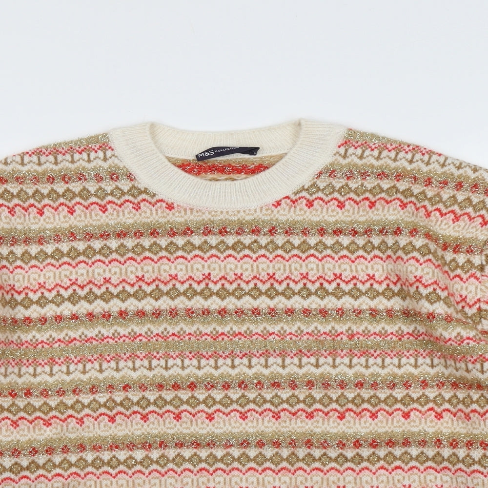 Marks and Spencer Womens Multicoloured Round Neck Geometric Acrylic Pullover Jumper Size L