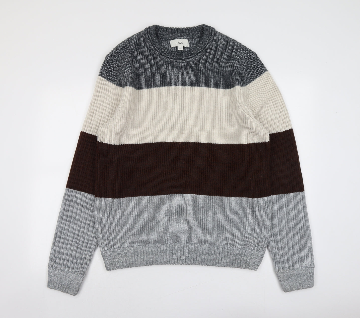 Marks and Spencer Mens Multicoloured Round Neck Polyester Pullover Jumper Size L Long Sleeve - Colourblock