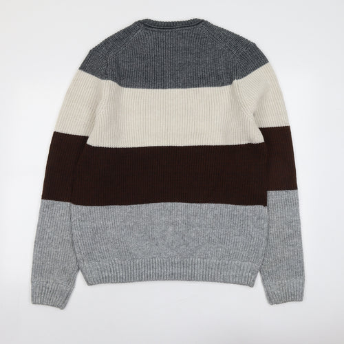 Marks and Spencer Mens Multicoloured Round Neck Polyester Pullover Jumper Size L Long Sleeve - Colourblock