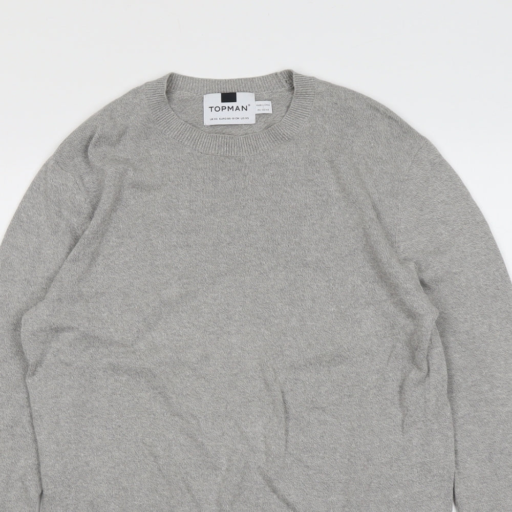 Topman Mens Grey Round Neck Cotton Pullover Jumper Size XS Long Sleeve