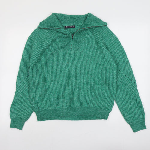 Marks and Spencer Womens Green Collared Acrylic Pullover Jumper Size M