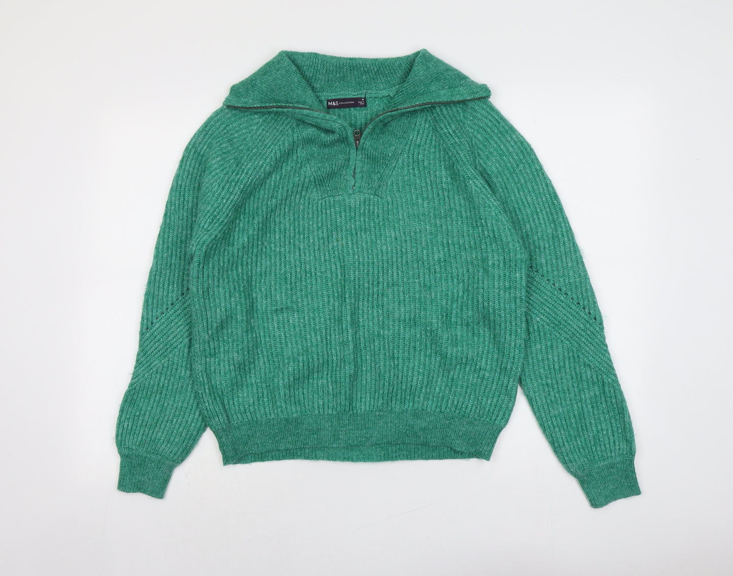Marks and Spencer Womens Green Collared Acrylic Pullover Jumper Size M