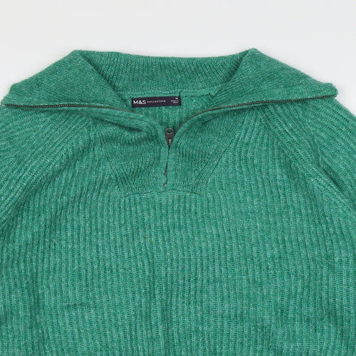 Marks and Spencer Womens Green Collared Acrylic Pullover Jumper Size M
