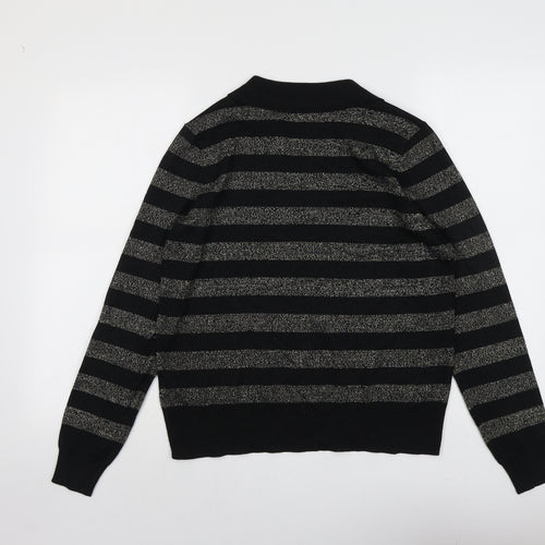 Marks and Spencer Womens Black Collared Striped Viscose Pullover Jumper Size M