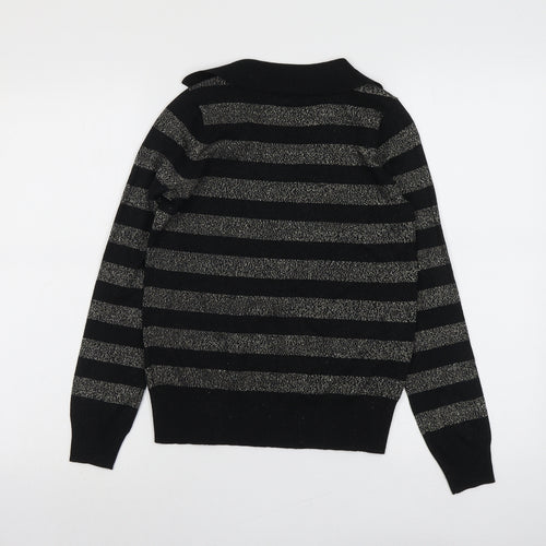 Marks and Spencer Womens Black Collared Striped Viscose Pullover Jumper Size XS
