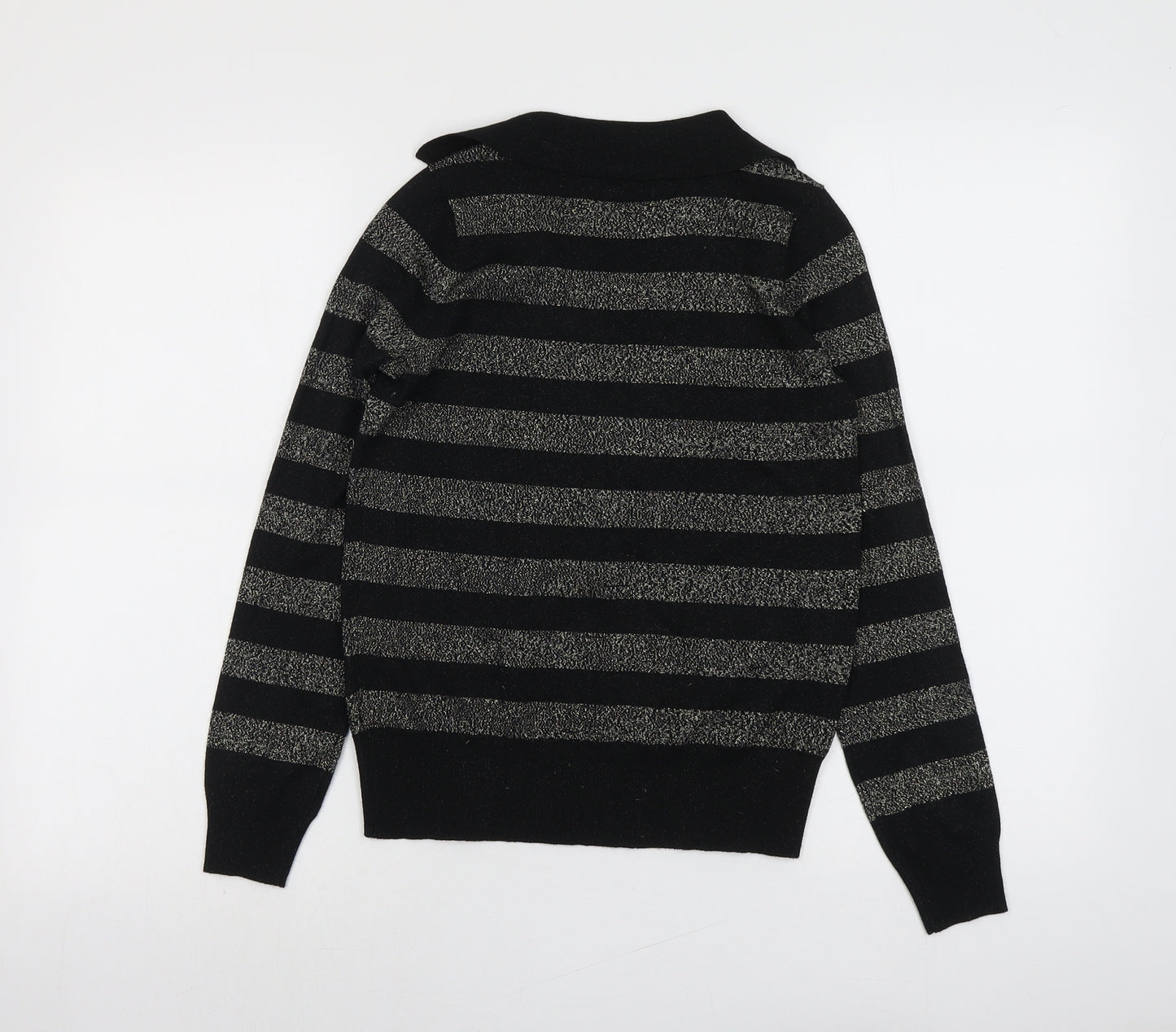 Marks and Spencer Womens Black Collared Striped Viscose Pullover Jumper Size XS