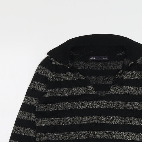 Marks and Spencer Womens Black Collared Striped Viscose Pullover Jumper Size XS