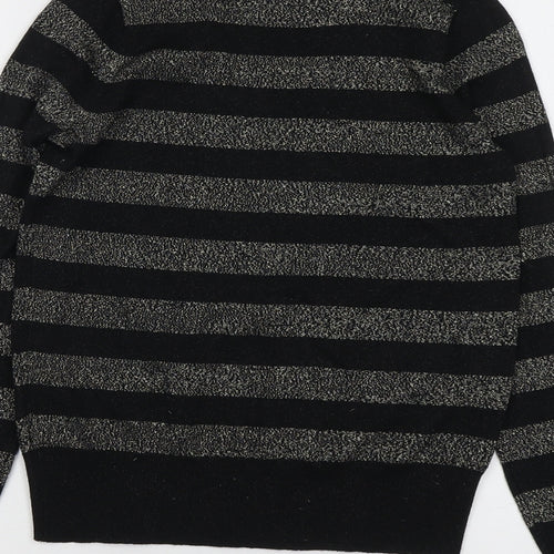 Marks and Spencer Womens Black Collared Striped Viscose Pullover Jumper Size XS