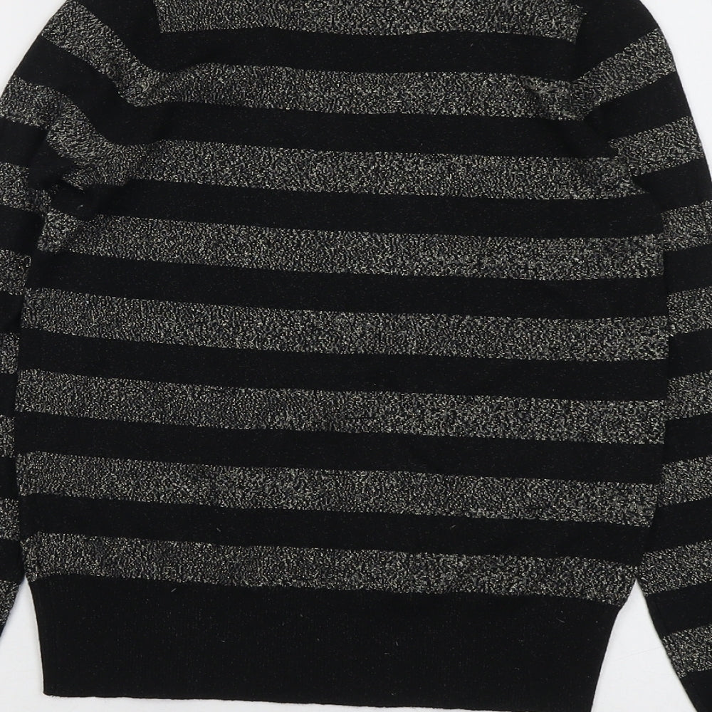 Marks and Spencer Womens Black Collared Striped Viscose Pullover Jumper Size XS