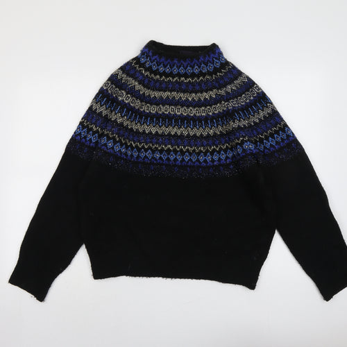 Marks and Spencer Womens Black High Neck Geometric Acrylic Pullover Jumper Size M