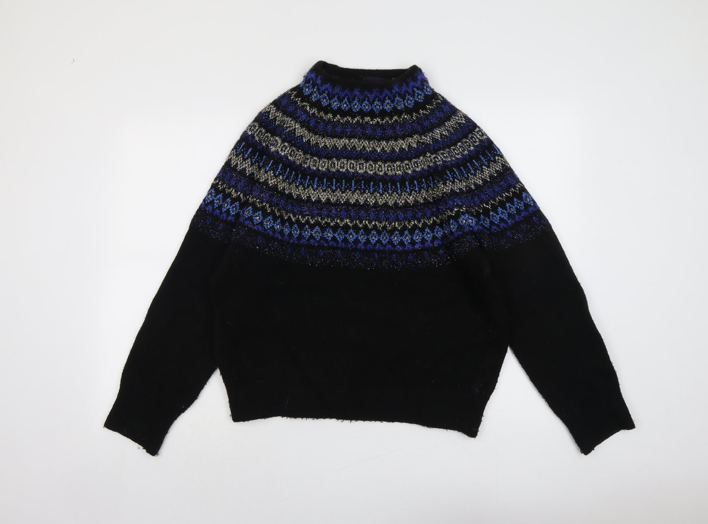 Marks and Spencer Womens Black High Neck Geometric Acrylic Pullover Jumper Size M