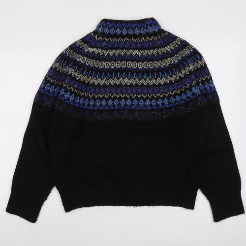 Marks and Spencer Womens Black High Neck Geometric Acrylic Pullover Jumper Size M