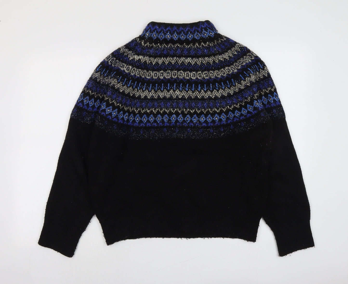 Marks and Spencer Womens Black High Neck Geometric Acrylic Pullover Jumper Size M