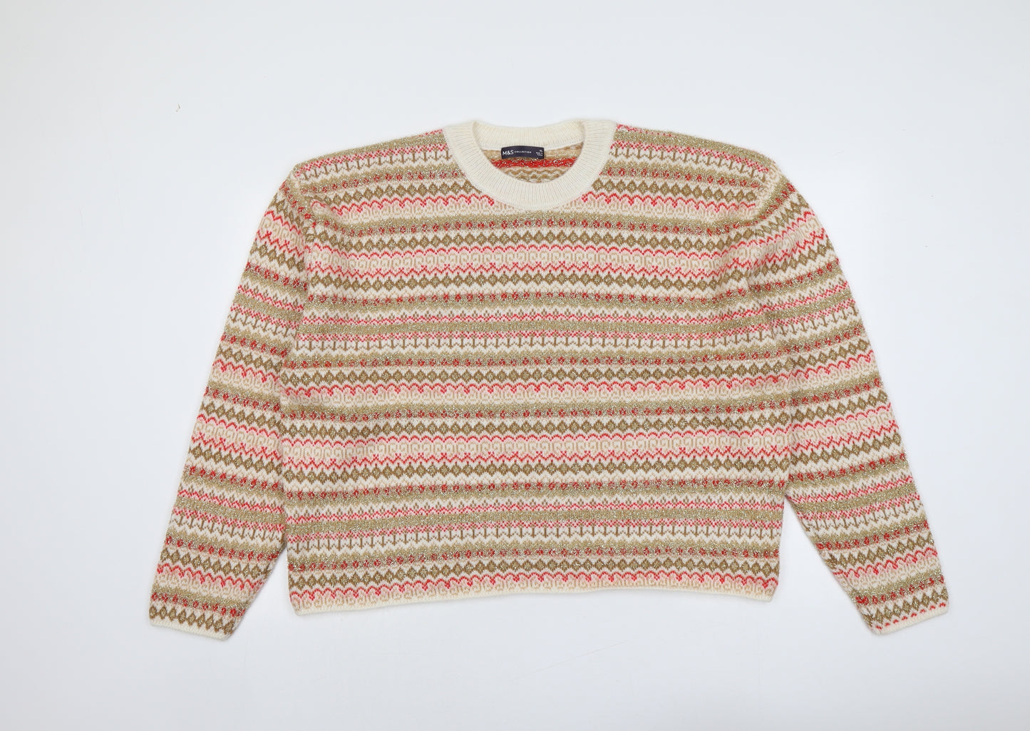 Marks and Spencer Womens Multicoloured Round Neck Geometric Acrylic Pullover Jumper Size XL