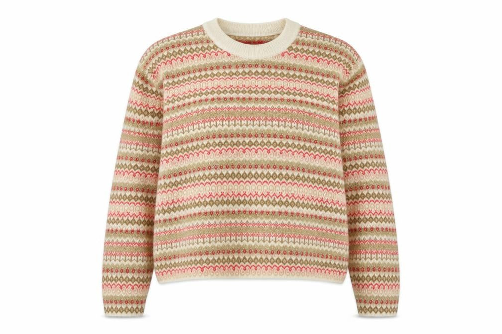 Front view of Marks & Spencer women’s multicoloured round neck geometric acrylic jumper, size XL