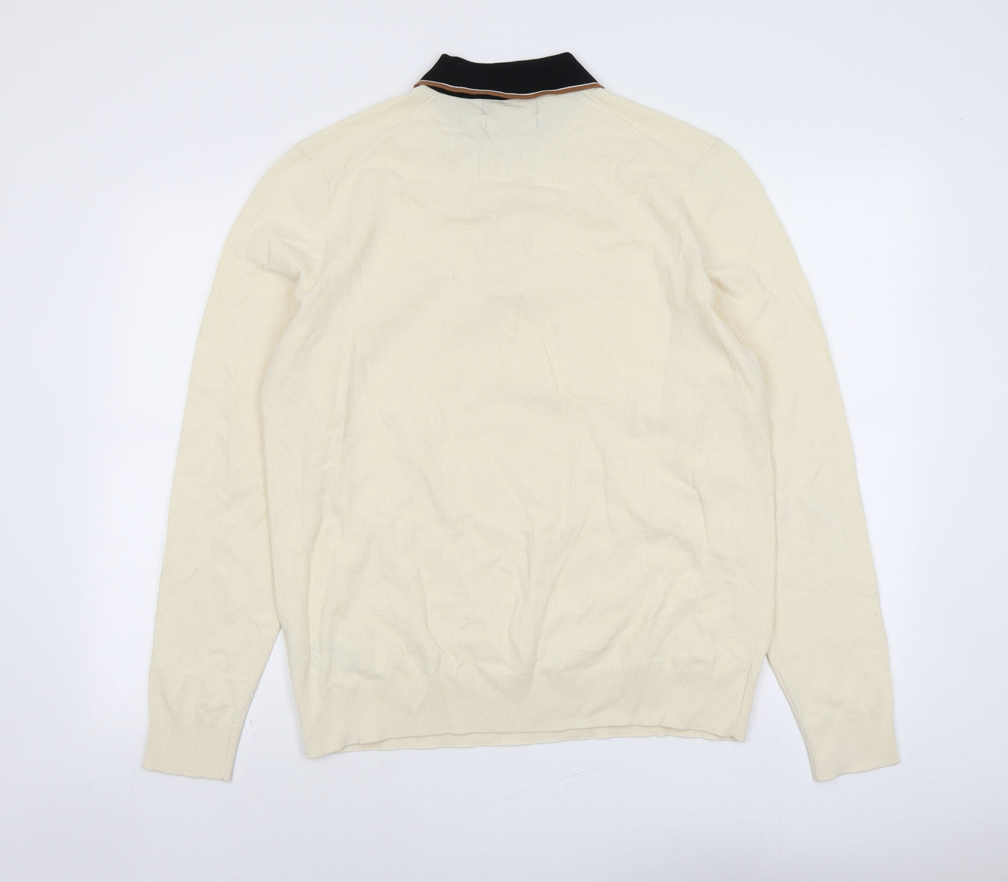 Marks and Spencer Mens Ivory Cotton Polo Size L Collared Zip