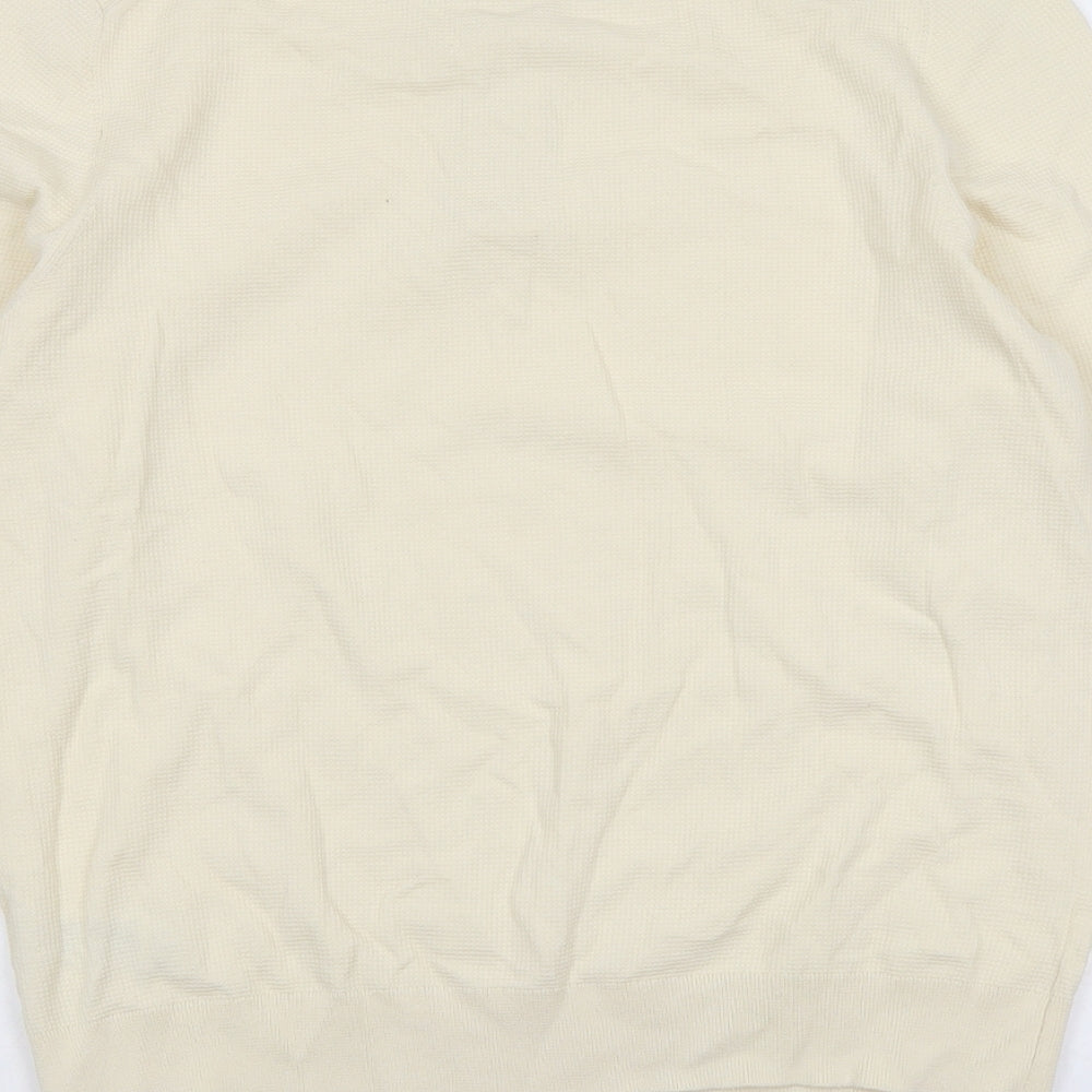 Marks and Spencer Mens Ivory Cotton Polo Size L Collared Zip
