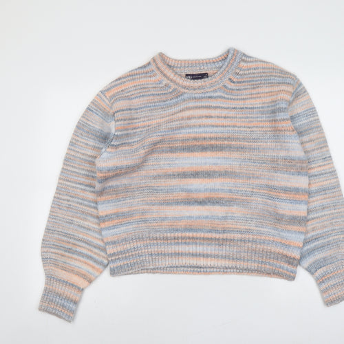 Marks and Spencer Womens Multicoloured Round Neck Striped Acrylic Pullover Jumper Size M