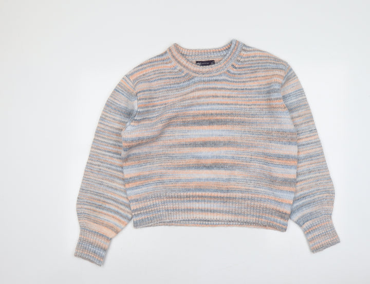 Marks and Spencer Womens Multicoloured Round Neck Striped Acrylic Pullover Jumper Size M