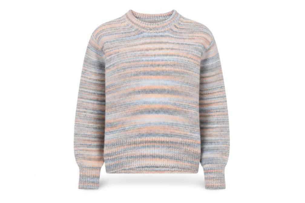 Front view of Marks & Spencer women’s multicoloured round neck striped acrylic jumper, size M