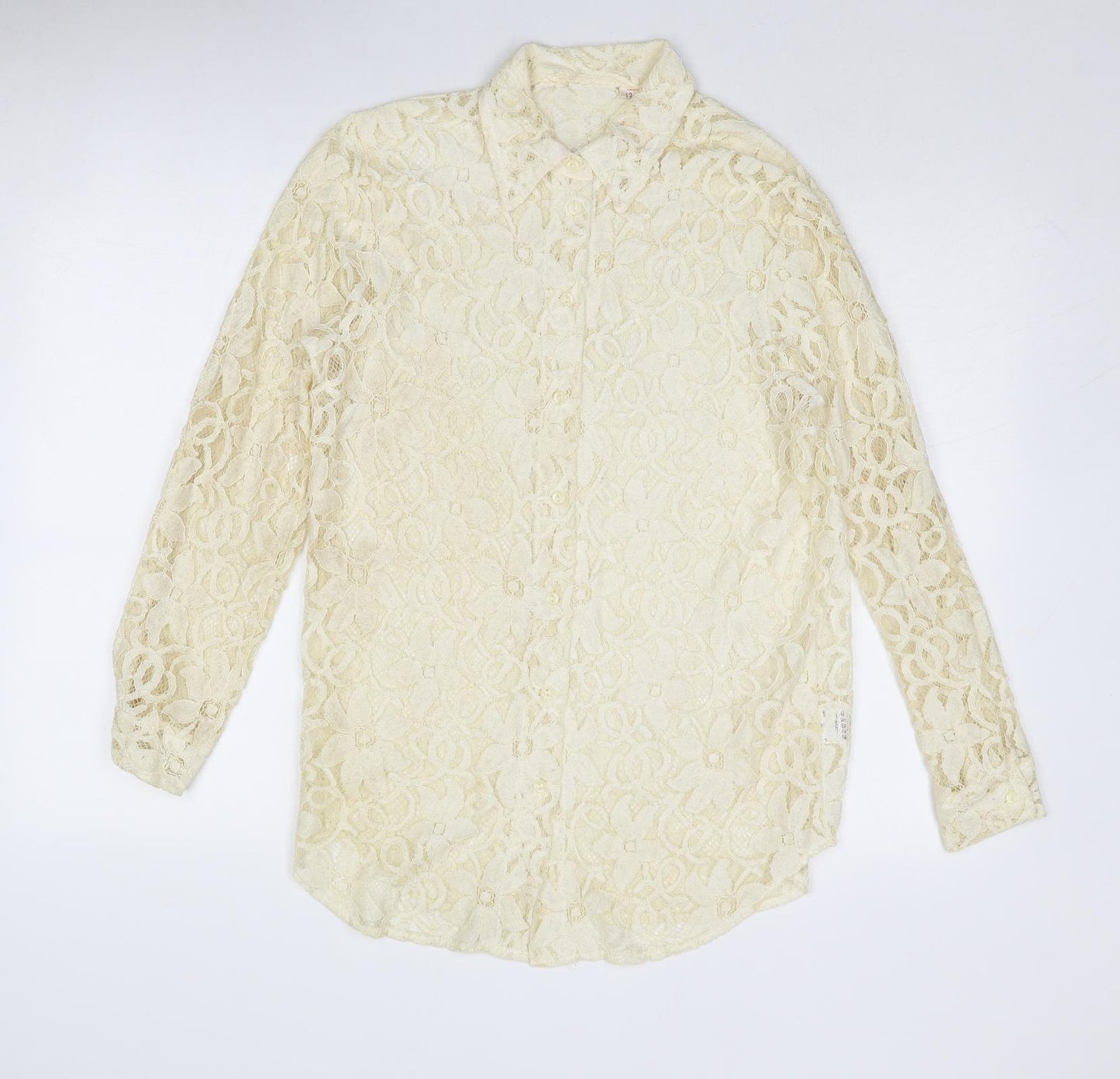 Kaleidoscope Womens Beige Viscose Basic Button-Up Size 12 Collared
