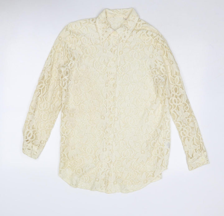 Kaleidoscope Womens Beige Viscose Basic Button-Up Size 12 Collared