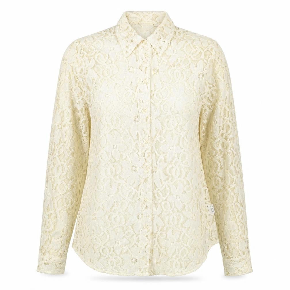 Front view of Kaleidoscope women’s beige viscose basic button-up, size UK 12, collared