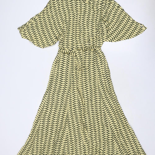 Autograph Womens Yellow Geometric Viscose Maxi Size 8 Round Neck Zip