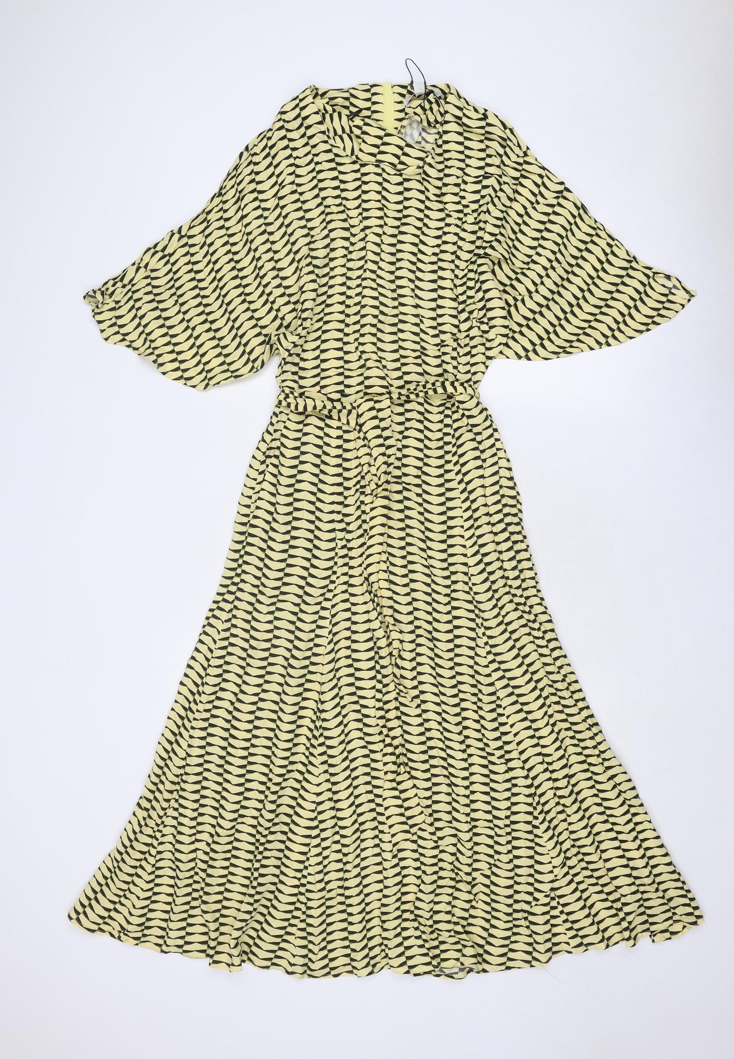 Autograph Womens Yellow Geometric Viscose Maxi Size 8 Round Neck Zip