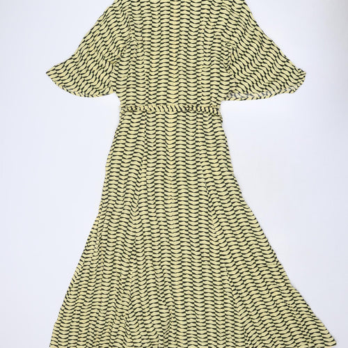 Autograph Womens Yellow Geometric Viscose Maxi Size 8 Round Neck Zip