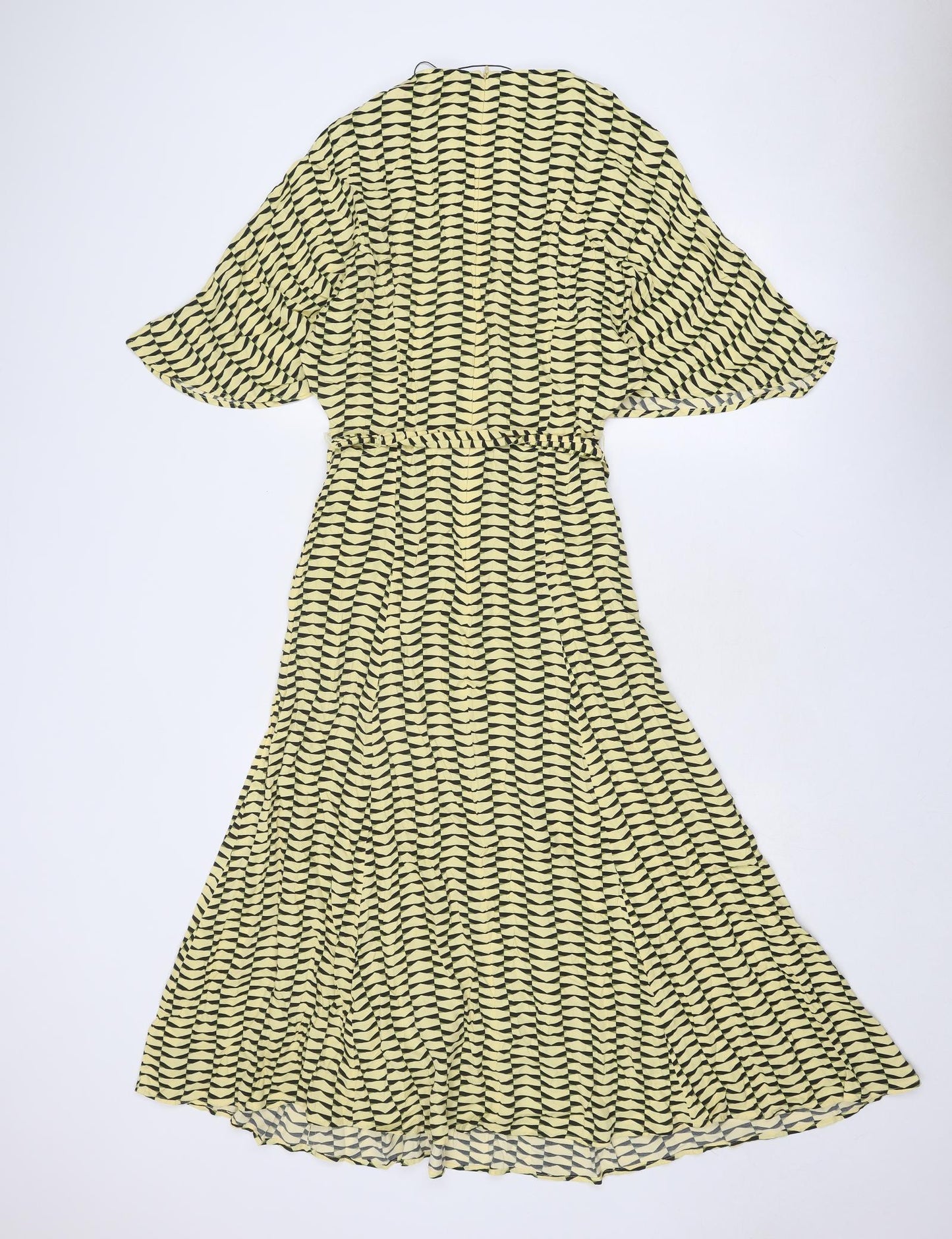 Autograph Womens Yellow Geometric Viscose Maxi Size 8 Round Neck Zip
